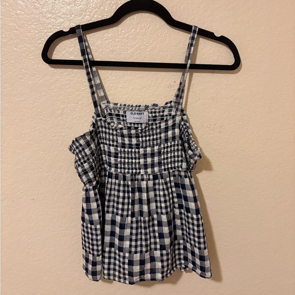 Old Navy Navy and White Gingham Smocked Cami Tank